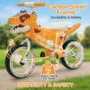 QMHHRJT Orange Dinosaur Balance Bike, 10in Toddler Bike 3-5 with Lights