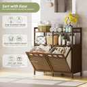 32 Gal Bamboo Tilt Out Laundry Hamper Cabinet with 2 Bag, Walnut