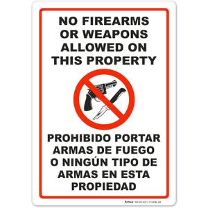 Brimar - 7" x 10" - Bilingual No Firearms or Weapons Sign - 3.5 Mil InfiniStick Vinyl Label - Easy Installation - Versatile Application