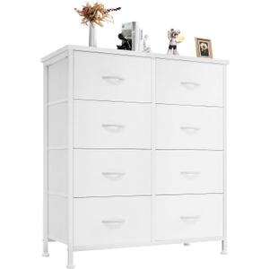Sweetcrispy 8 Drawer Fabric White Dresser for Bedroom, Tall Double Dresser, 11.8"D x 30.9"W x 36.4"H