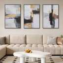 Large Neutral Abstract Wall Art Set of 3 Framed Canvas Prints, 24x36 Inch Modern Beige Black Abstract Paintings with Gold Accents, Minimalist Wall Decor for Living Room Bedroom Dining Room, Metal Frame Ready to Hang
