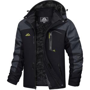 MAGCOMSEN Men's Winter Coats Water Resistant Ski Snow Jacket Warm Fleece Jacket Parka Raincoats With Hood Multi-Pockets (X-Large, Grey)