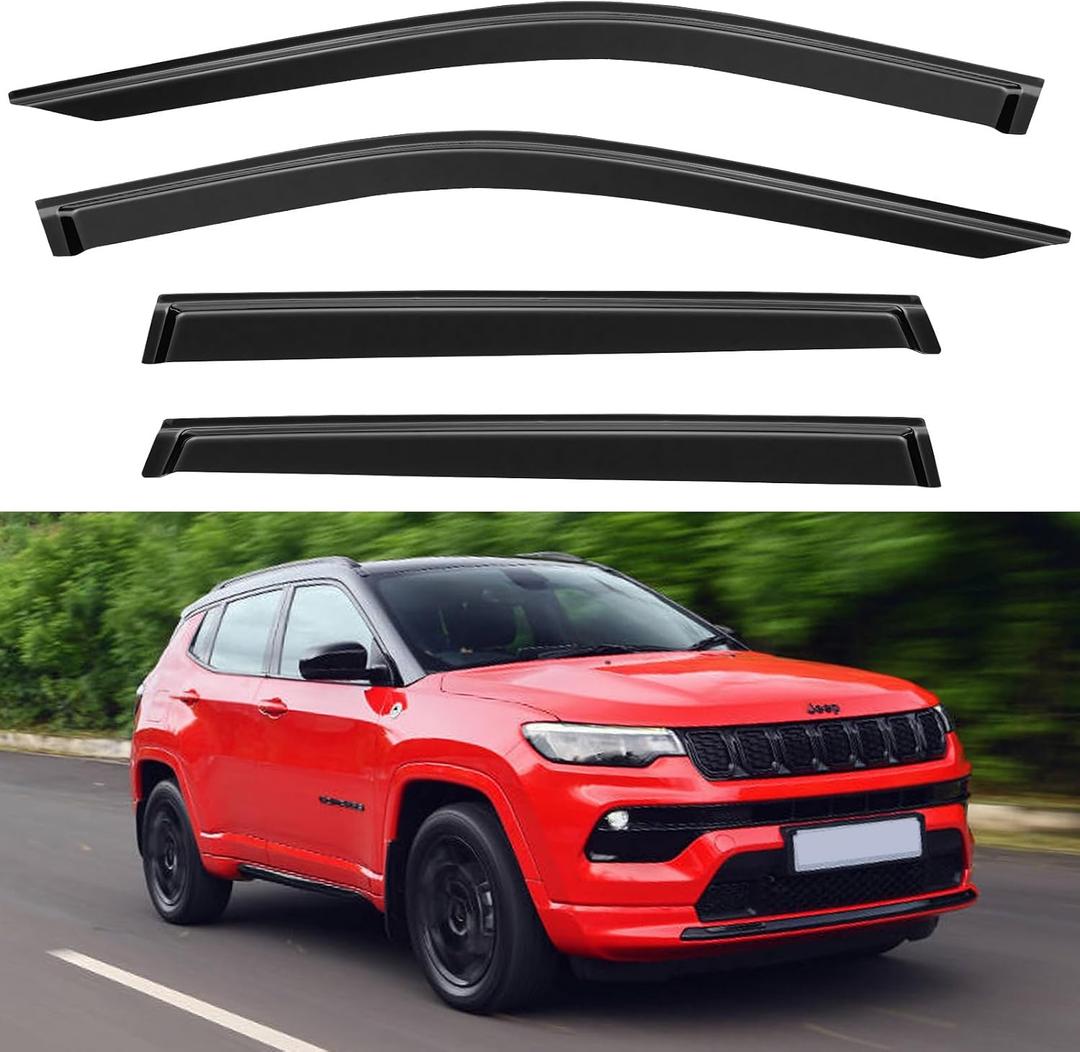 Window Visors Rain Guards for 2017-2026 Jeep Compass, Out-Channel Window Vent Wind Deflectors Visors Shades for 17-26 Compass
