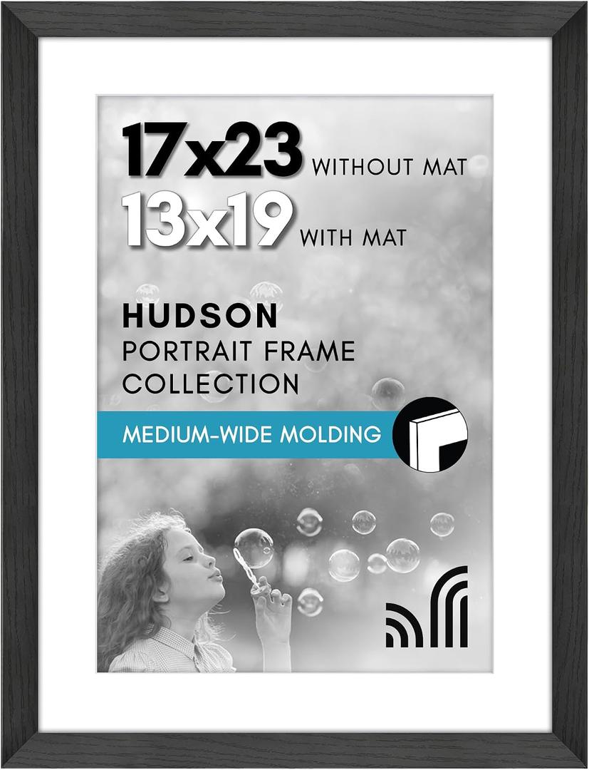 Americanflat 17x23 Picture Frame with Polished Plexiglass - Use as 13x19 Frame with Mat or Display 17x23 Photo Without Mat - Hudson Collection - Wide Picture Frames for Wall Display - Black