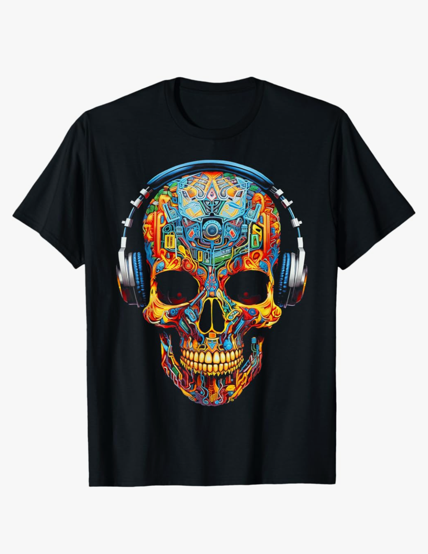 Skull Art Geometric Fantasy Colorful Graphic Skull T-Shirt, Size 2XL