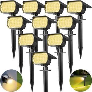 Solar Spot Lights Outdoor 10 Pack, [46 LED/3 Modes] Solar Landscape Spotlights Waterproof, 2-in-1 Auto On/Off Solar Powered Lights for Outside Yard Garden Wall Pathway(Warm White)