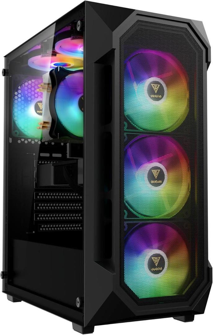GAMDIAS ATX Mid Tower Gaming Computer PC Case Tempered Glass, Built-in 4X 120mm ARGB Case Fans, Front Airflow Mesh, Up to 6x120mm Fans, 340mm GPU/VGA, 360mm AIO/Radiator, 160mm CPU Cooler