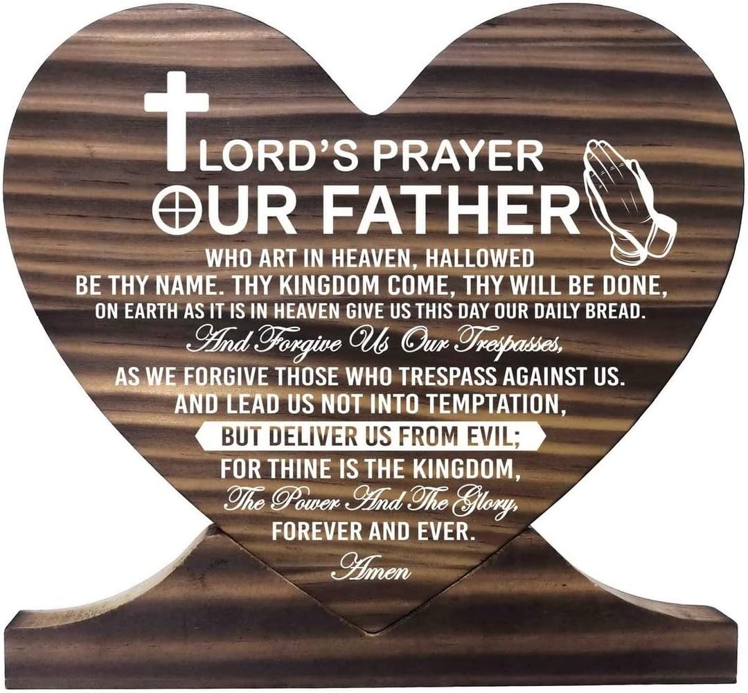 3 x Lord's Prayer Inspirational Quote Wood Plaque, Gift Wood Plaque Heart, Heart Wood Sign, Our Father, who Art in Heaven, Hallowed be Thy Name, Great Gift for Christian Family or Friend