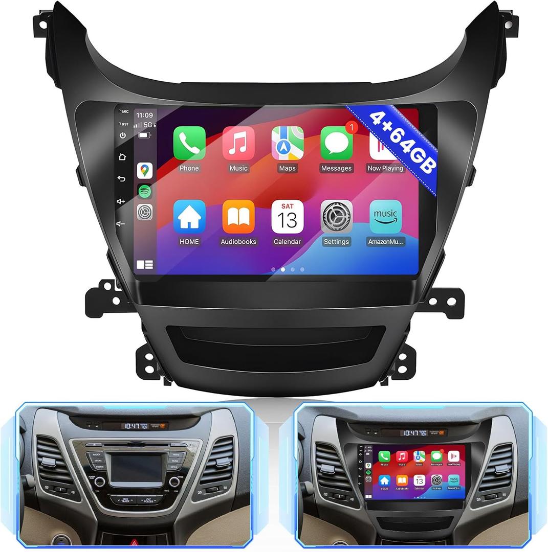 8 Core 4+64GB for Hyundai Elantra 2014-2016 Android 15 Car Stereo Wireless Apple Carplay, 9 Inch IPS Touchscreen Car Radio 59UI GPS Navigation WiFi 32EQ DSP Backup Camrea