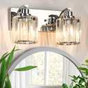 2 Lights Crystal Bathroom Vanity Light Modern Chrome Bathroom Light Fixture Over Mirror Vanity Lights for Bedroom,Restroom,Hallway E26 Base