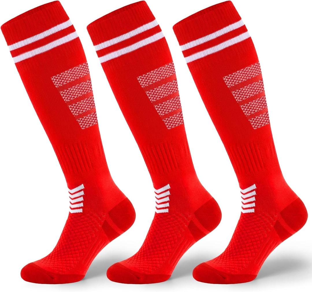 XZQTIVE 3 Pack Soccer Socks Cushion Comression Baseball Softball Socks Knee High Football Sock for Kids Youth Boys Girls, Medium