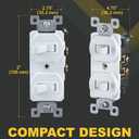 Faith White Double Light Switch (2-Pack) | Two Single-Pole Wall Light Switches in 1-Gang Fixture | 15-Amp Duplex Toggle Switches for Home Improvement | Grounding Screw & Matching Wall Plate Included