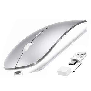 Bluetooth Wireless Mouse USB C for MacBook Air Pro iMac Laptop Desktop Computer, Wireless Rechargeable Silent C Mouse for Mac Desktop/iPad/Surface Pro (BT5.2/3.0, 2.4G USB A, Type-C Receiver) (Silver)