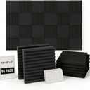 96 Pack Allxinlog Absorb the echo Acoustic Foam Panel Wedge Studio Soundproofing Wall Tiles 12" X 12" X 1"(Accompanied By Double-Sided Adhesive Tape) (96-BLACK)
