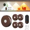 MEKKLEON Puck Lights with Remote Control Rechargeable,Wireless Under Cabinet Lighting,2000mAh Battery Operated Tap Push Touch Lights,Stick On Lights for Counter,Shelf,Bookcase (Wood Color, 5 Pcs)