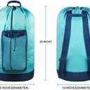 Dalykate Laundry Backpack with Shoulder Straps and Mesh Pocket Durable Nylon Clothes Hamper Bag with Drawstring Closure for College, Travel, Laundromat, Apartment, Blue
