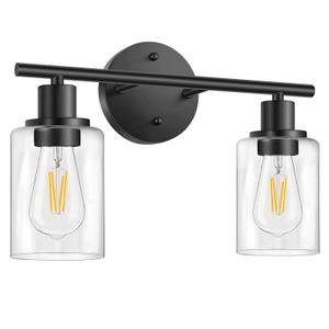 Bathroom Light Fixtures Matte Black Vanity Light 2 Light Wall Sconces Lighting Bathroom Lights with Clear Glass Shades Bath Wall Lights Wall Lamp for Mirror Kitchen Living Room Bedroom Hallway