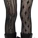 OYOANGLE Women's Gothic Striped Graphic Pattern Fishnet Tights Pantyhose Mesh Sheer Stockings (Black), One-Size 