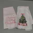 Pink I'm Dreaming of A Pink Christmas Tree Winter Kitchen Towels Set of 2 Decor Gifts for Women Girls, Cute Coquette Bow Trendy Festive Decorative Dish Hand Towels for Bathroom 16x24 Inch