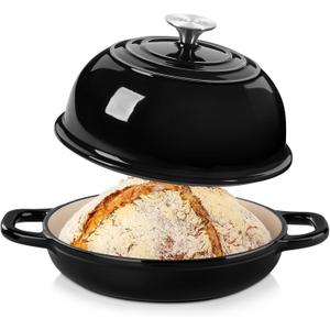 Velaze Enameled Cast Iron Dutch Oven for Bread Baking,5 QT Round Bread Oven Pot with Dome Lid for Sourdough, Roasting,Braising(Black)