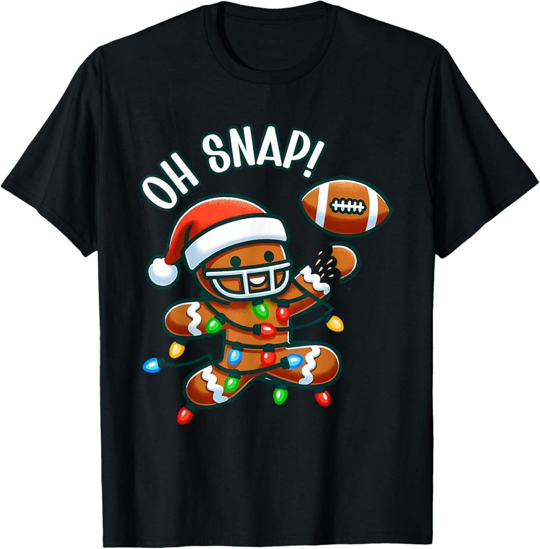 Funny Gingerbread Man Pajamas & PJs Xmas Holiday Oh Snap Gingerbreadman Christmas Football T-Shirt L