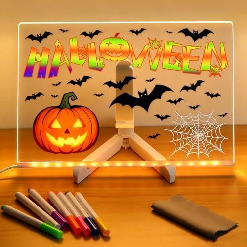 RUMONZS Led Note Board with Colors Up Acrylic Message Board Glowing Acrylic Dry Erase Board, Led Boards to Write On with Light up Stand 15.7''x11.8'' with 7 Colors Pen Easy to Clean Drawing Board