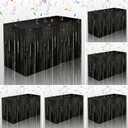 Black Streamers Party Decorations, 6 Packs Black Table Skirts Metallic Foil Fringe Tinsel for Graduation Birthday Wednesday Twilight Wizard Float Parade Halloween Party Supplies - 29x108 Inch