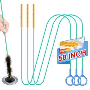 Snake Drain Clog Remover, Reusable 50 Inch Extended Sink Snake Drain Hair Removal Tool, Anti-break Metal Shower Snake Drain Unclogger Tool for Bathtub, Bathroom Sink Pipe Cleaning (2 Pack)
