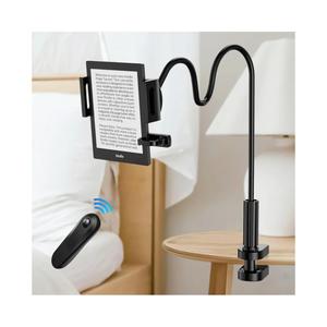 Kindle Holder with Remote Page Turner, Kindle Stand for Bed Reading, No Text Blocked 6mm Clip, No Margin Adjustments, Whisper-Quiet Page Turns, Fits 4.7-10" Devices (Paperwhite/Oasis, iPad/iPhone)