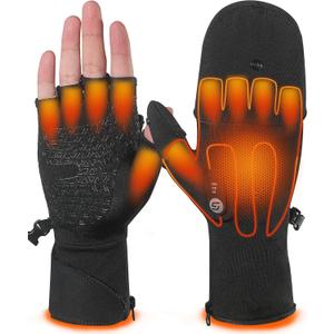 Heated Gloves for Men Women Rechargeable with 7.7V 2400mAh Battery Fingerless Thin Mittens Winter Work Typing with Light-Off Design Large