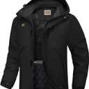 WULFUL Men's Winter Coats Waterproof Ski Jacket Warm Windproof Winter Windbreaker Jackets for Men with Hood (Black)