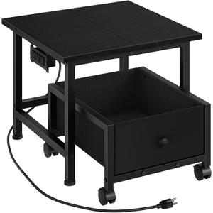 HOOBRO Mini Fridge Stand with Non-Woven Storage Basket and Power Outlet, Mini Fridge Cabinet with Wheels and Adjustable Feet, Mobile Fridge Shelf, for Home, Apartment, Dorm, Black BB355UBX01