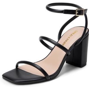 DREAM PAIRS Women Heels Chunky Square Open Toe Strappy Ankle Strap Block High Heeled Sandals for Dressy Wedding Comfortable Shoes (10, Black)