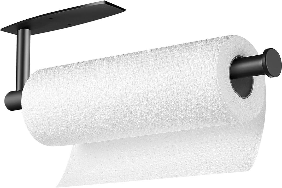 Paper Towel Roll Rack - Under Cabinet Stainless Steel Towel Holder - Black (01)