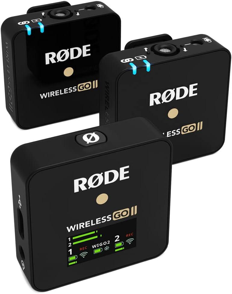 RDE Wireless GO II Ultra-compact Dual-channel Wireless Microphone System with Built-in Microphones, On-board Recording and 200m Range for Filmmaking, Interviews and Content Creation (Black)