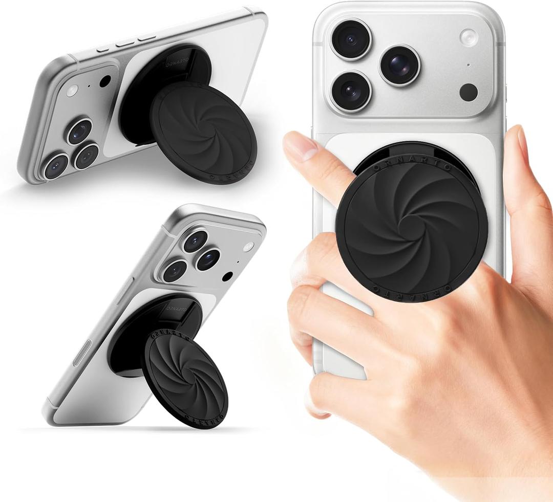 ORNARTO Vortuxe for MagSafe Phone Grip with Kickstand, Soft Liquid Silicone Finger Loop Grip, Phone Ring Holder for Back of Phone, Premium Build & Comfy Touch, Black