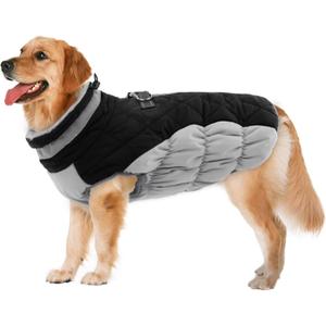 Lelepet Dog Coat Warm Dog Winter Coat Waterproof Dogs Jacket with Harness Built in Reflective Pet Fleece Vest Zip-Up Cold Weather Coats for Extra Large Dogs Turtleneck & Windproof Coats Great Dane, 3XL (Black)