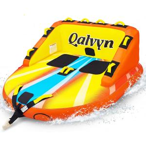 Qalvyn 1-2 Person Inflatable Towable Tubes for Boating – Heavy-Duty Nylon Cover, EVA Foam Pads, Dual Tow Points for Easy Pulling, Patented Speed Valve for Quick Setup
