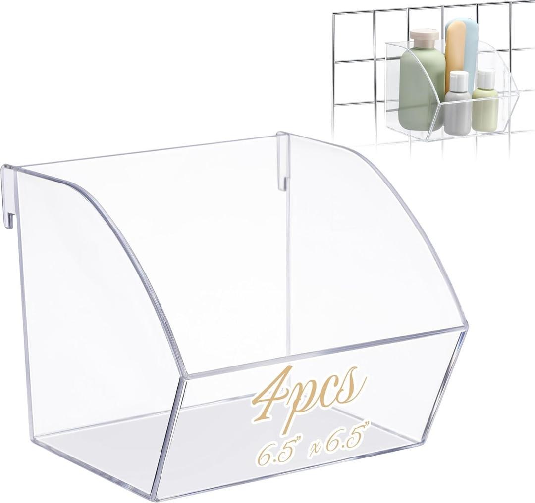 4 Pack Gridwall Baskets Hanging Gridwall Clear Acrylic Grid Wall Panels Bins Applicable to 3-inch Grid Board for Organizing Storage Display Kitchen Home Office Garage Bathroom (Simple Style)