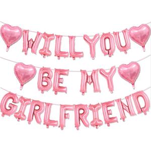 3 x Will You Be My Girlfriend Balloons-16 Inch Pink Foil Letters Balloon 18 inch Heart Balloon Valentines Day Balloons for Wedding Engagements Proposals party Decorations