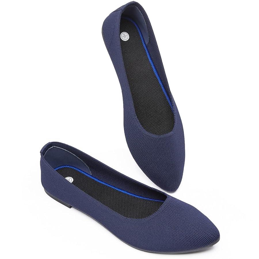 BABUDOG Women's Mesh Flats Shoes Pointed-Toe Dress Shoes Black Flats Shoes Comfortable Memory Foam Flats Shoes Navy, Size 9