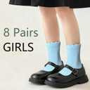 Ruffle Ankle Crew Socks School Uniform Dress Socks for Kids 4-16 Years