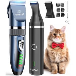 oneisall Cat Clippers and Paw Trimmer 3 in 1 Cat Grooming Kit,Cat Clippers for Matted Hair,Cordless Kitty Shaver for Matted Long Hair,2 Speed Pet Clippers (Navy & Black)