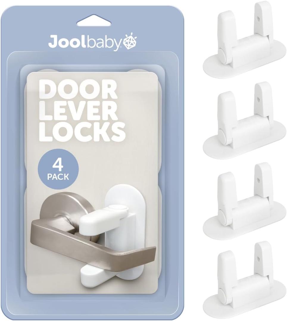 Door Lever Locks (4 Pack) Prevent Toddlers from Opening Door Handles - Easy One Hand Adult Access - Jool Baby