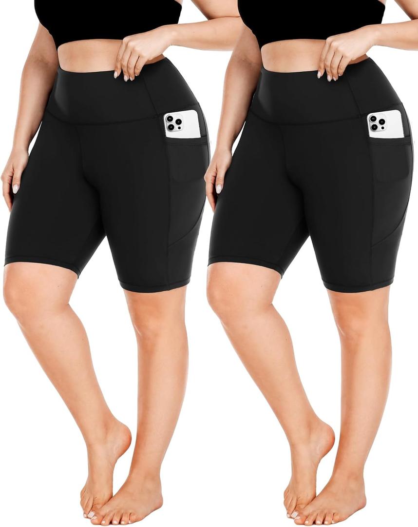 FULLSOFT Plus Size Biker Shorts for Women-High Waist X-Large-4X Tummy Control with Pockets Workout Shorts for Yoga (1-2black), XXlarge