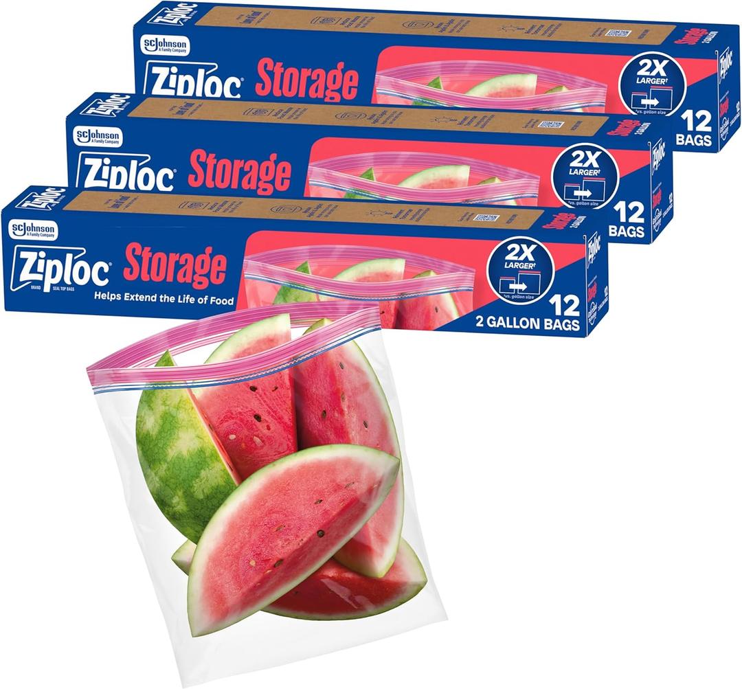 Ziploc 2 Gallon Food Storage Bags, Grip 'n Seal Technology for Easier Grip, Open, and Close, 36 Bags Total