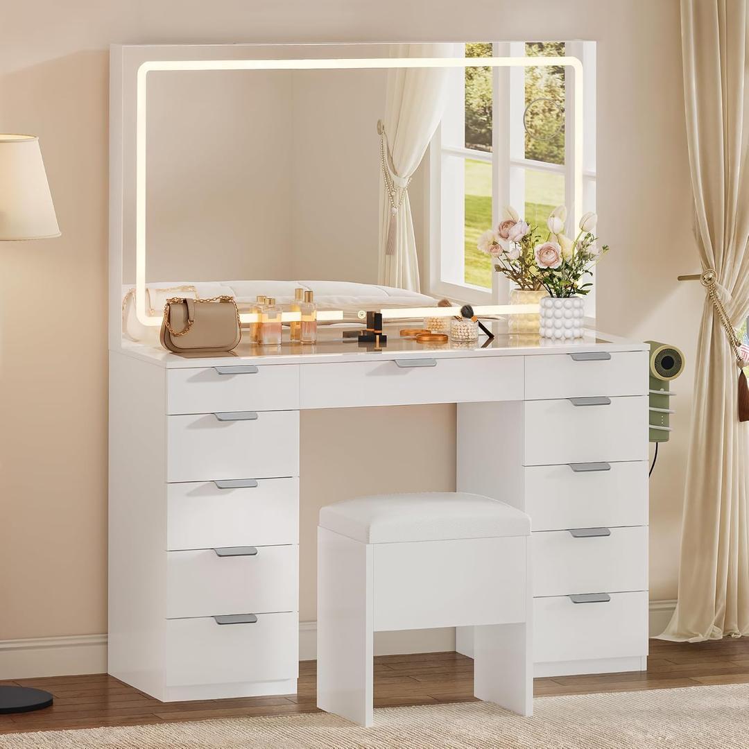 YITAHOME Vanity Desk with LED Mirror, 11 Drawers