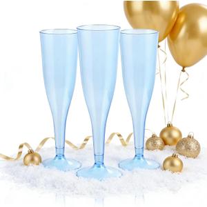 WDF 36 Pack Clear Blue Plastic Champagne Flutes - 7OZ Blue Champagne Flutes Plastic, Champagne Glasses Disposable for Party Wedding New Year's