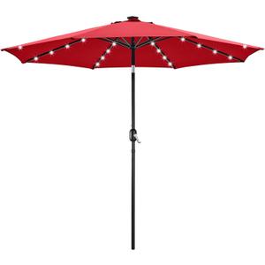 Yaheetech 10FT Solar Powered Patio Umbrella - UV Protection Market Table Umbrella w/ 32 LED Lights & Push Button Tilt & Crank Lift System for Garden/Lawn/Deck/Backyard/Pool,Red