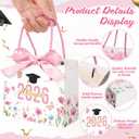 Moinchore 30 Pcs Wildflower Graduation Gift Bags Bulk Small Class of 2026 Congrats Grad Candy Goodie Bags with Handles Bow Ribbon Freshly Graduated Decorations Spring Party Favors